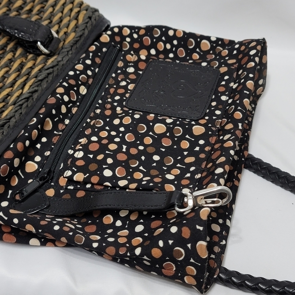 Vintage Brighton Raffia Straw Leather Trim Shoulder Bag - Black & Tan - Picture 11 of 16